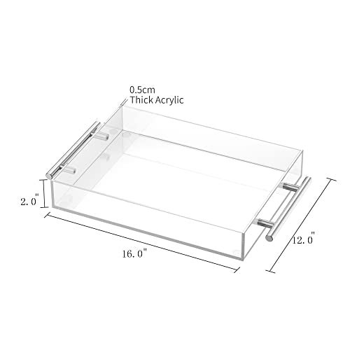 Richboom Clear Acrylic Serving Tray 16"x12" - Coffee Table Living Room Kitchen Decorative Tray with Silver Metal Handles, Bathroom Vanity Tray Perfume Cosmetic Storage Organizer - Image 4