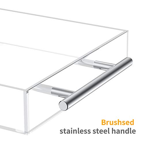 Richboom Clear Acrylic Serving Tray 16"x12" - Coffee Table Living Room Kitchen Decorative Tray with Silver Metal Handles, Bathroom Vanity Tray Perfume Cosmetic Storage Organizer - Image 2