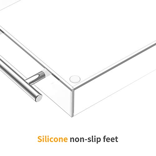 Richboom Clear Acrylic Serving Tray 16"x12" - Coffee Table Living Room Kitchen Decorative Tray with Silver Metal Handles, Bathroom Vanity Tray Perfume Cosmetic Storage Organizer - Image 3