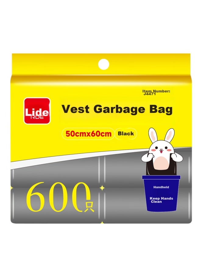profit Lide Large Garbage Bags, Vest-style With Handles, 600 Count, 50cm*60cm, Thickened, Black - Image 2