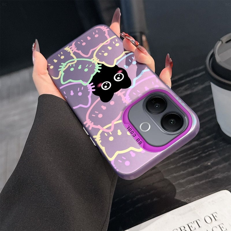 Phone Case For Vivo T3 Ultra Line Art Cat Design Purple Color Small Pattern - Image 5
