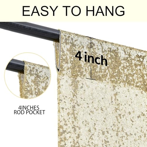 Pufogu 2×8FT-2PCS Champagne Gold Sequin Backdrop Curtains Panels, Photography Backdrop Glitter Curtains Fabric Background for Christmas Wedding Party Decor - Image 5