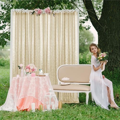 Pufogu 2×8FT-2PCS Champagne Gold Sequin Backdrop Curtains Panels, Photography Backdrop Glitter Curtains Fabric Background for Christmas Wedding Party Decor - Image 4