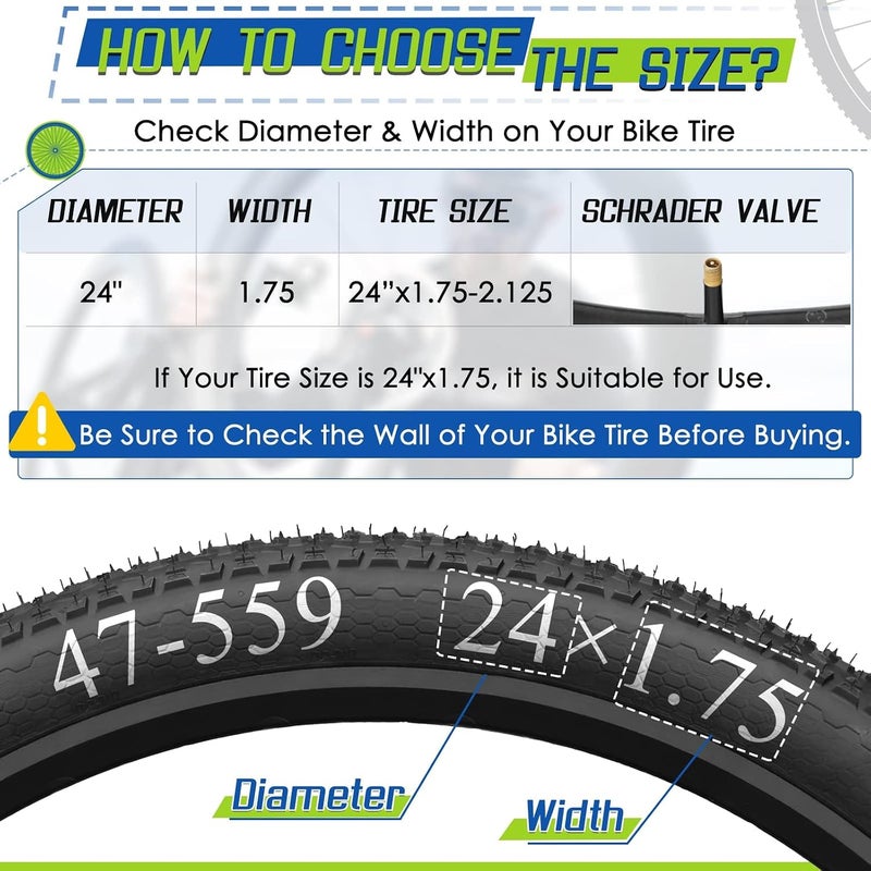 Azonee 2 Pcs 24" Bicycle Tubes, 24x1.75-2.125 Inches Bicycle Tube with 2 Tire Levers Butyl Rubber Bike Inner Tube with 32mm Schrader Valve for Road/MTB/Kids Bike - Image 2
