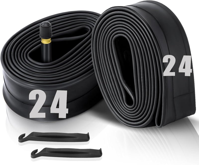 Azonee 2 Pcs 24" Bicycle Tubes, 24x1.75-2.125 Inches Bicycle Tube with 2 Tire Levers Butyl Rubber Bike Inner Tube with 32mm Schrader Valve for Road/MTB/Kids Bike - Image 1