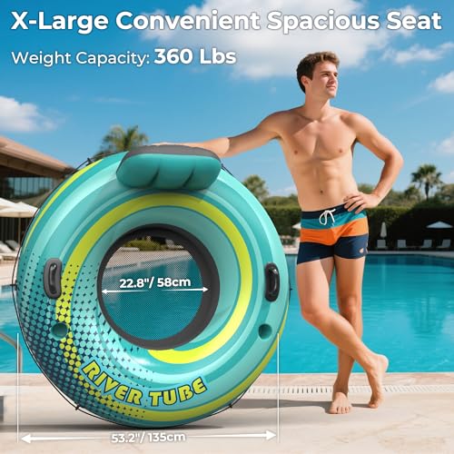 POOLACC 2 Pack 53 Heavy Duty River Tube Float for AdultsInflatable River Raft Float for Pool Lake Beach with Builtin Cup HoldersErgonomic BackrestDurable Grip Handles Grab Rope360Lb Weight Capacity - Image 5