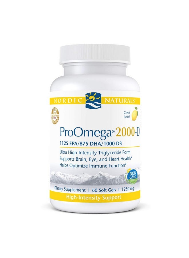 NORDIC NATURALS - Proomega 2000D Fish Oil 1125 Mg Epa 875 Mg Dha 1000 Iu Vitamin D3 Cardiovascular Neurological Eye And Immune Health Lemon Flavor 60 Soft Gels - Image 1
