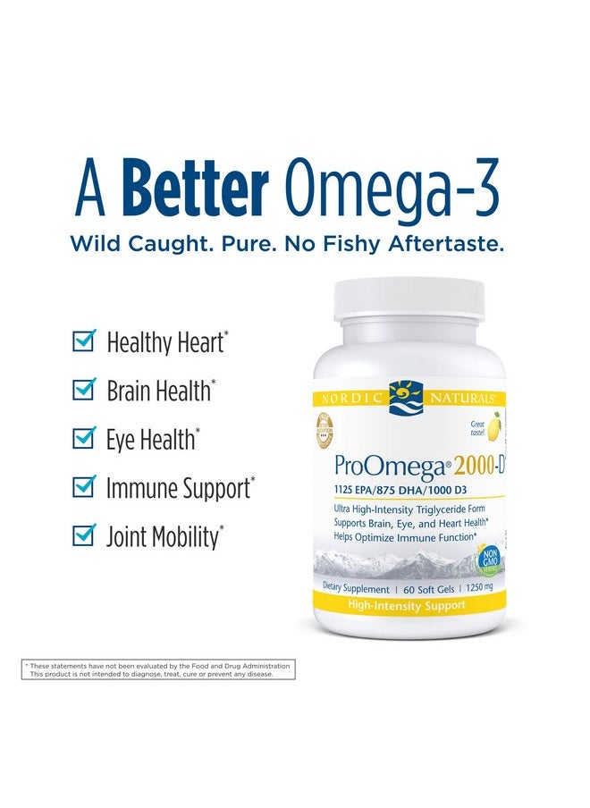 NORDIC NATURALS - Proomega 2000D Fish Oil 1125 Mg Epa 875 Mg Dha 1000 Iu Vitamin D3 Cardiovascular Neurological Eye And Immune Health Lemon Flavor 60 Soft Gels - Image 1
