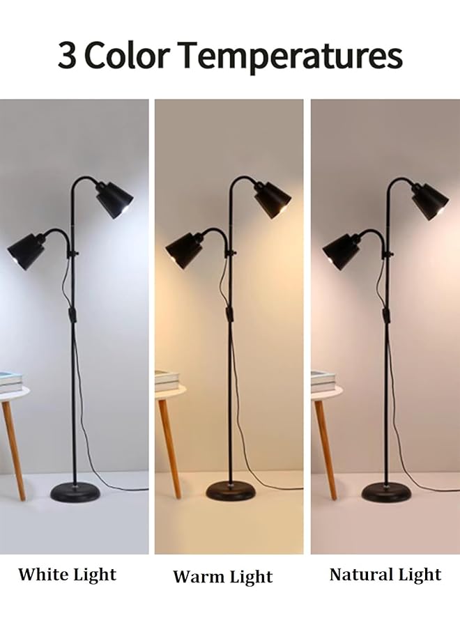 إيروريكس مصباح أرضي طويل بإضاءة أرضية مع 3 درجات حرارة لونية، مصباح قائم على شكل عنق الإوزة قابل للتعديل لغرفة المعيشة وغرفة النوم وغرفة الدراسة والمكتب، أسود - Image 3