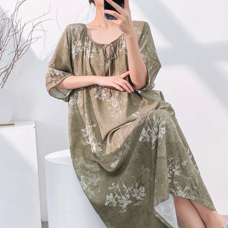 قميص نوم نسائي رقيق من الفسكوز لفصل الربيع، طويل فضفاض - Image 3