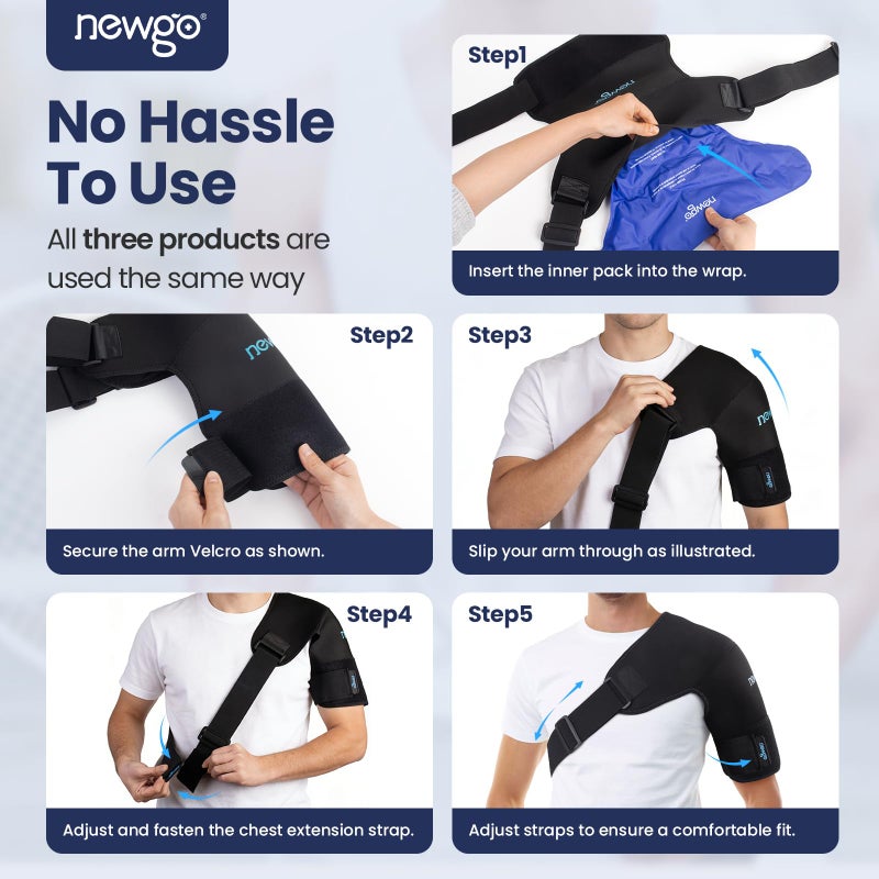 NEWGO Shoulder Ice Pack Wrap for Rotator Cuff Cold Therapy, FSA Eligible Gel Ice Pack for Injuries Reusable Cold Pack for Shoulder Swelling Discomfort After Surgery, Medium/Black - Image 5