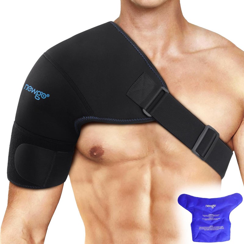 NEWGO Shoulder Ice Pack Wrap for Rotator Cuff Cold Therapy, FSA Eligible Gel Ice Pack for Injuries Reusable Cold Pack for Shoulder Swelling Discomfort After Surgery, Medium/Black - Image 1
