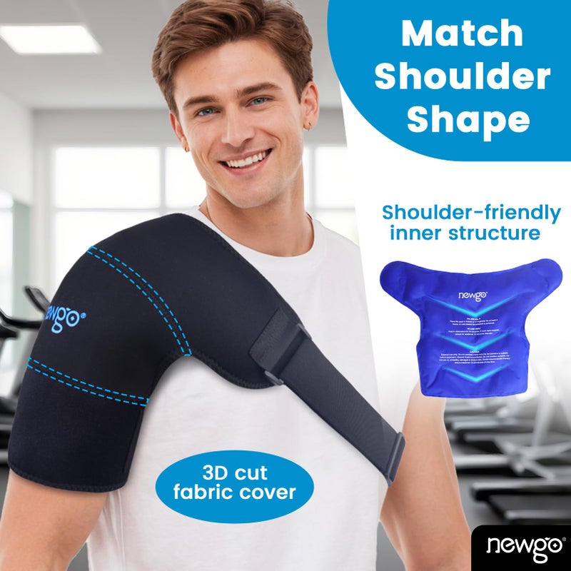 NEWGO Shoulder Ice Pack Wrap for Rotator Cuff Cold Therapy, FSA Eligible Gel Ice Pack for Injuries Reusable Cold Pack for Shoulder Swelling Discomfort After Surgery, Medium/Black - Image 2