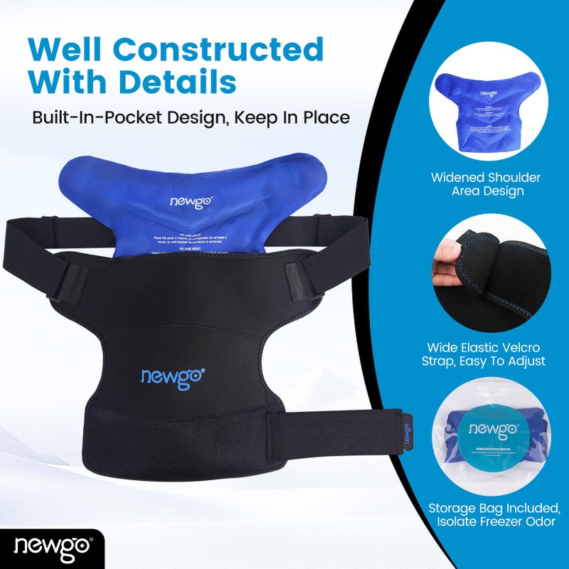 NEWGO Shoulder Ice Pack Wrap for Rotator Cuff Cold Therapy, FSA Eligible Gel Ice Pack for Injuries Reusable Cold Pack for Shoulder Swelling Discomfort After Surgery, Medium/Black - Image 3