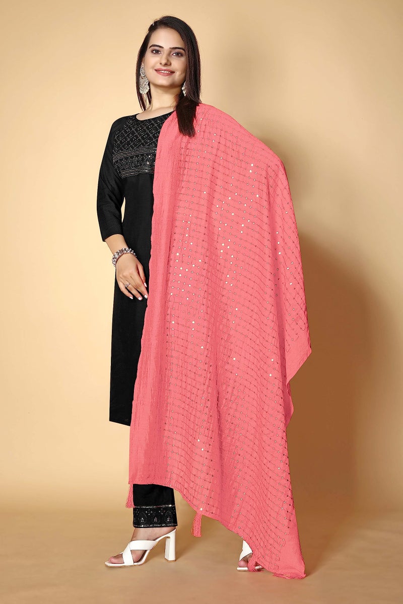 KEMZA Women's Embroidered Mirror Cotton Dupatta (Peach_Free size) with Rajasthani Aari Work - Image 3