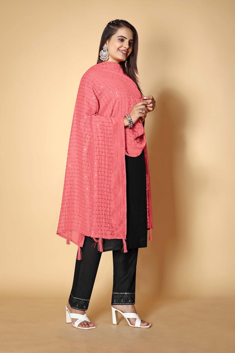 KEMZA Women's Embroidered Mirror Cotton Dupatta (Peach_Free size) with Rajasthani Aari Work - Image 2