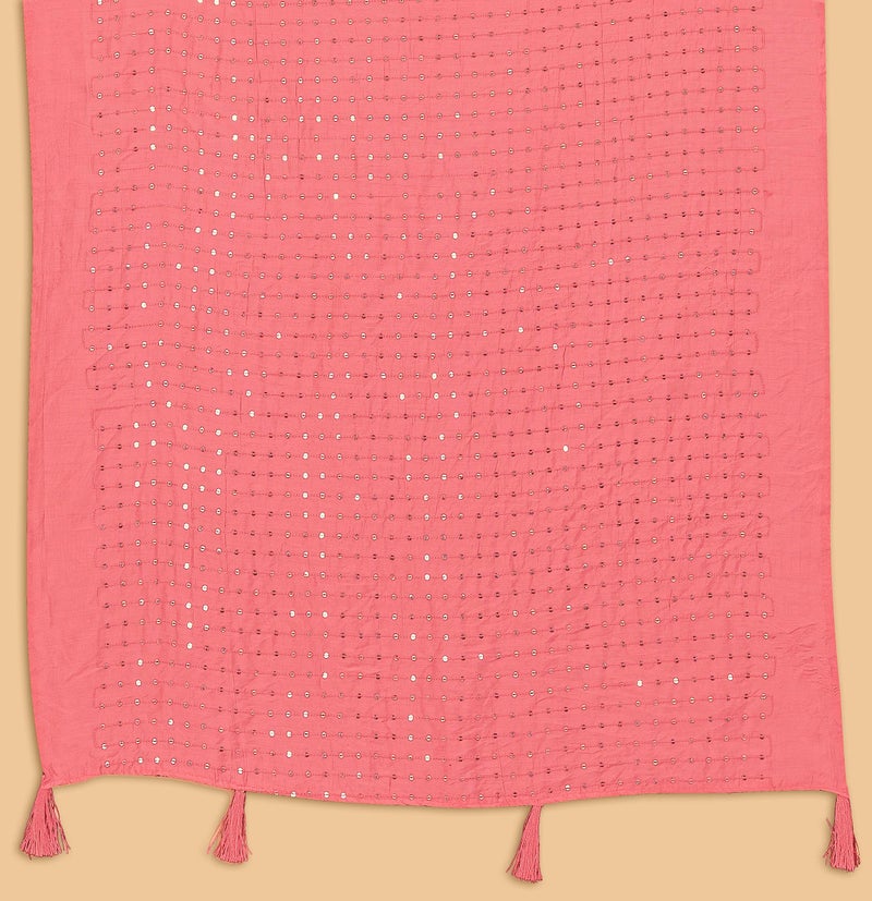 KEMZA Women's Embroidered Mirror Cotton Dupatta (Peach_Free size) with Rajasthani Aari Work - Image 5