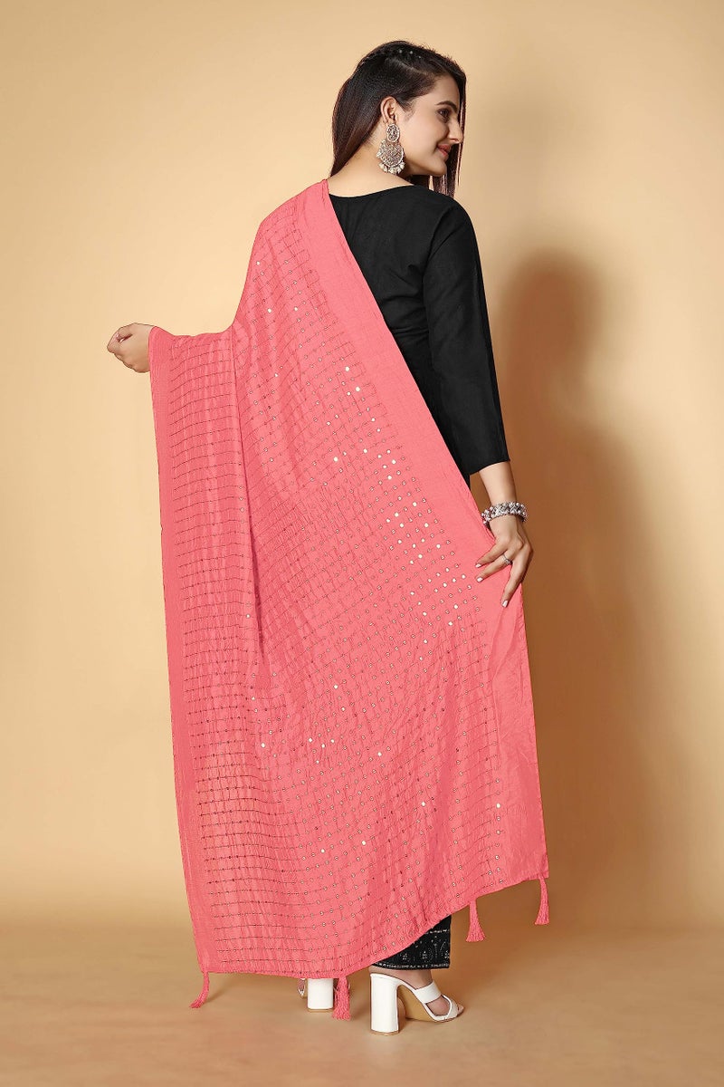 KEMZA Women's Embroidered Mirror Cotton Dupatta (Peach_Free size) with Rajasthani Aari Work - Image 4