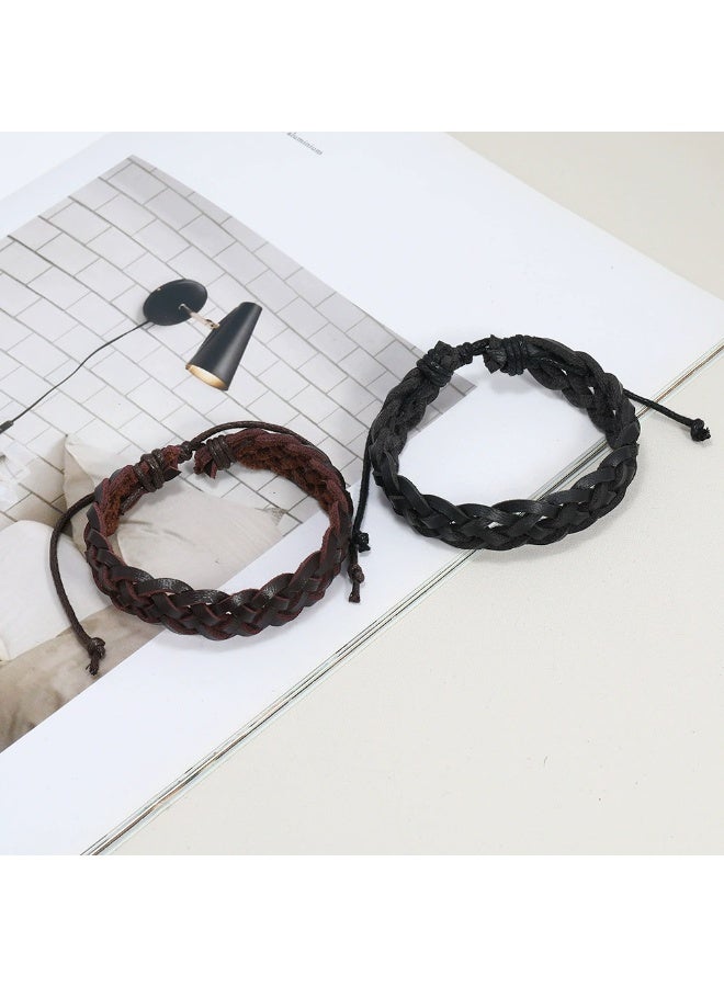 Goolsky سوار جلد رجالي عتيق - سوار معصم جلد PU مضفر مصنوع يدويًا، إكسسوار ريترو بانك للجنسين، جلد PU مقاوم للتآكل، ملابس كاجوال/بانك - Image 4