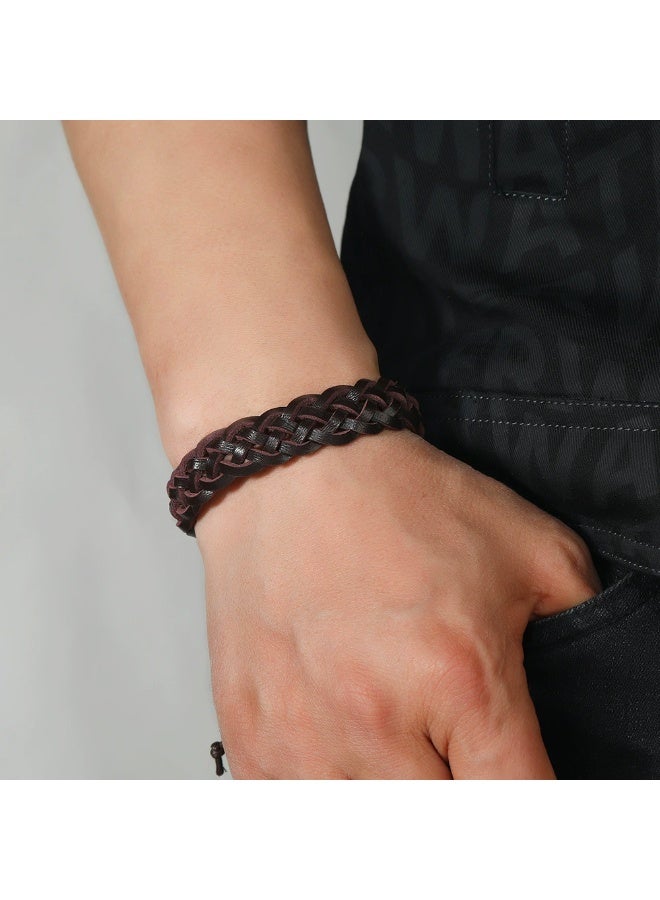 Goolsky سوار جلد رجالي عتيق - سوار معصم جلد PU مضفر مصنوع يدويًا، إكسسوار ريترو بانك للجنسين، جلد PU مقاوم للتآكل، ملابس كاجوال/بانك - Image 3