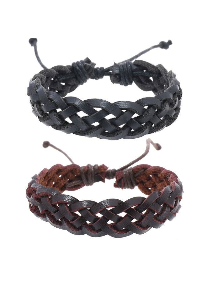 Goolsky سوار جلد رجالي عتيق - سوار معصم جلد PU مضفر مصنوع يدويًا، إكسسوار ريترو بانك للجنسين، جلد PU مقاوم للتآكل، ملابس كاجوال/بانك - Image 1