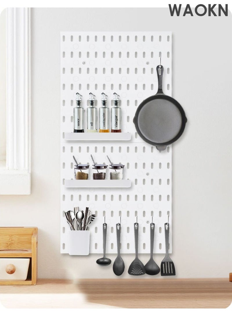 WAOKN 4-piece white nail board wall cabinet kit, wall cabinet storage rack display rack, modular wall mounted cabinet, no drilling accessory wall, with box and hook, nail board can be used for dormitory kitchen bathroom wall decoration. - Image 2