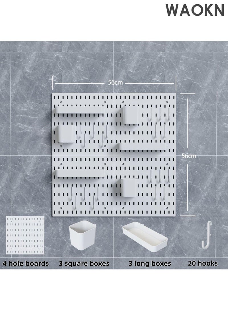 WAOKN 4-piece white nail board wall cabinet kit, wall cabinet storage rack display rack, modular wall mounted cabinet, no drilling accessory wall, with box and hook, nail board can be used for dormitory kitchen bathroom wall decoration. - Image 5