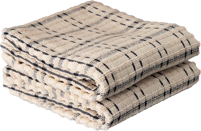 Ritz Royale Collection 100% Combed Terry Cotton, Highly Absorbent, Oversized Checked Kitchen Towel Set, 28" x 18", 2-Pack, Black - Image 1