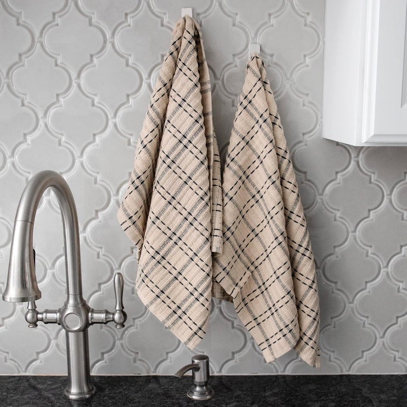 Ritz Royale Collection 100% Combed Terry Cotton, Highly Absorbent, Oversized Checked Kitchen Towel Set, 28" x 18", 2-Pack, Black - Image 5