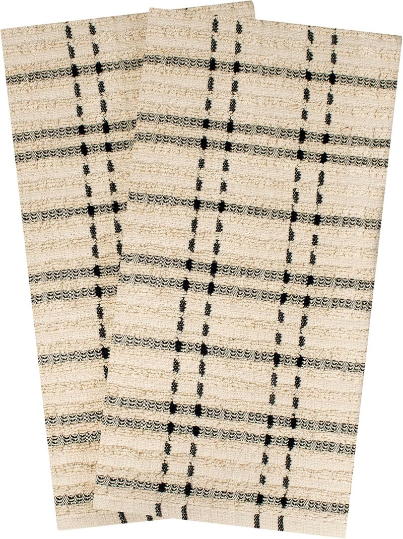 Ritz Royale Collection 100% Combed Terry Cotton, Highly Absorbent, Oversized Checked Kitchen Towel Set, 28" x 18", 2-Pack, Black - Image 2