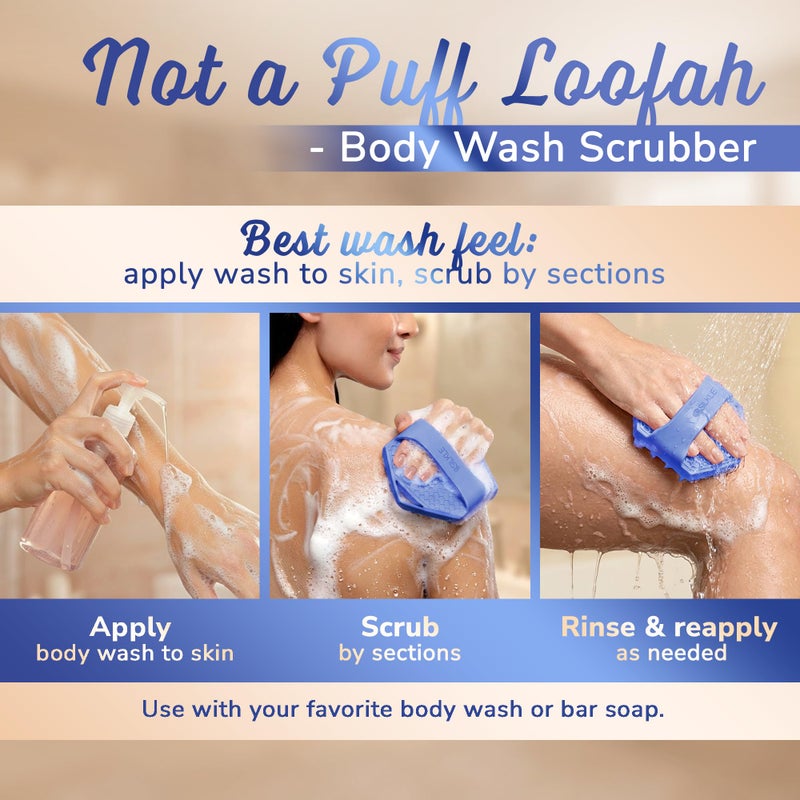 SILKLE Silicone Body Scrubber â€“ Gentle Exfoliating Shower Scrubber for Body & Bath, Silicone Shower Brush & Loofah Alternative â€“ Non-Slip Silicone Body Brush, Quick Dry, Hygienic - Blue - Image 5