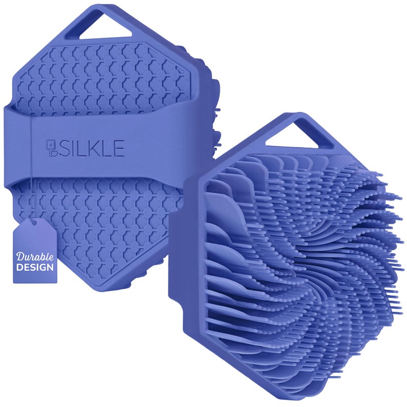 SILKLE Silicone Body Scrubber â€“ Gentle Exfoliating Shower Scrubber for Body & Bath, Silicone Shower Brush & Loofah Alternative â€“ Non-Slip Silicone Body Brush, Quick Dry, Hygienic - Blue - Image 1