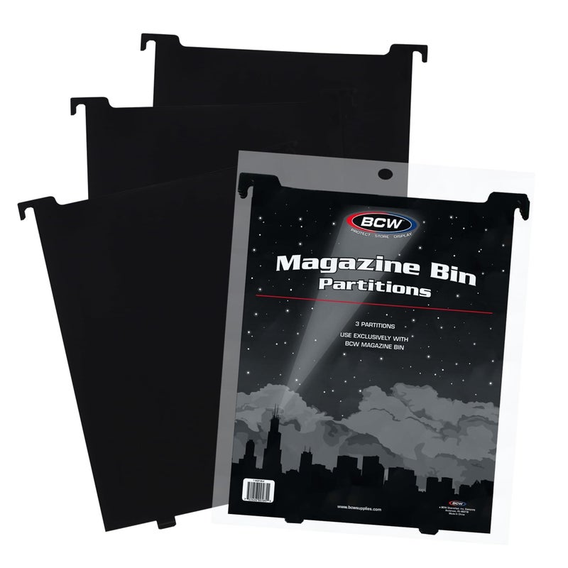 BCW Magazine & Document Bin Partitions - 3 Pack | Smooth Black Plastic Finish, Works With Adhesive Labels | Magazine Dividers Fit Magazine & Document Bin | Magazine Storage Accessories - Image 1