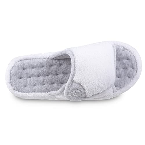 isotoner Women's Indoor/Outdoor Slip-on Adjustable Terry Spa Slide Slippers with Memory Foam Comfort, White, 6.5-7 - Image 3