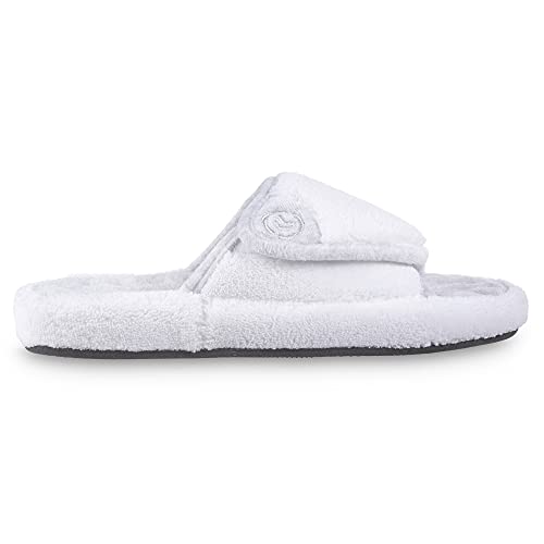 isotoner Women's Indoor/Outdoor Slip-on Adjustable Terry Spa Slide Slippers with Memory Foam Comfort, White, 6.5-7 - Image 4