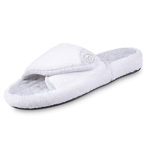 isotoner Women's Indoor/Outdoor Slip-on Adjustable Terry Spa Slide Slippers with Memory Foam Comfort, White, 6.5-7 - Image 1