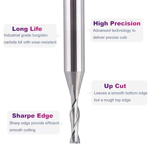 SpeTool CNC Spiral Router Bits with Up Cut 1/8 inch Cutting Diameter, 1/4 inch Shank HRC55 Solid Carbide End Mill for Wood Cut, Carving - Image 4