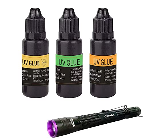 EUPHENG Fly Tying UV Resin Three Formula Thick,Thin and Super Flex Fly Tying Head Cement Fly Tying Glue for Building Flies Heads Bodies and Wings and Gluing Eyes - Image 1