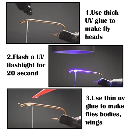 EUPHENG Fly Tying UV Resin Three Formula Thick,Thin and Super Flex Fly Tying Head Cement Fly Tying Glue for Building Flies Heads Bodies and Wings and Gluing Eyes - Image 5