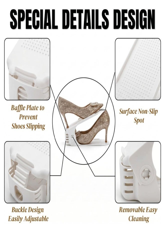 Noamus 24 Packs Shoe Slots Organizer, Adjustable 4 Level Shoe Stacker, Double Layer Stack Shoe Holder, White Plastic Shoes Space Saver, Thickening Shoe Rack Holder for Closet Organization, White - Image 4