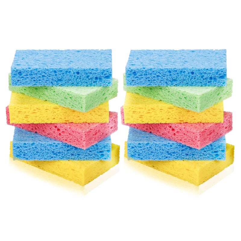 Temede 12Count Cellulose Sponges NonScratch Kitchen Sponges for DishColorful Compressed Dish Scrubber Sponge for HouseholdCookwareBathroom