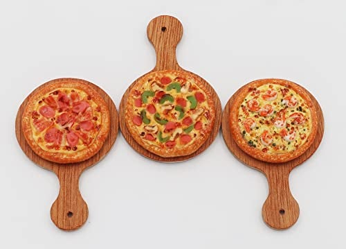 ThaiHonest Mixed 3 Assorted Pizza Dollhouse Miniature on Wooden Tray, Dollhouse Food Dollhouse Kitchen Miniature - Image 3