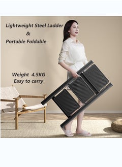 SUNRISE 3 Step Folding Step Stool,Steel Metal Step Stools Non-Slip Pedal,Small Portable Ladder Kitchen Lightweight Home Office Ladders  - Image 4