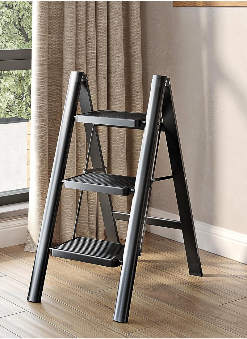 SUNRISE 3 Step Folding Step Stool,Steel Metal Step Stools Non-Slip Pedal,Small Portable Ladder Kitchen Lightweight Home Office Ladders  - Image 1