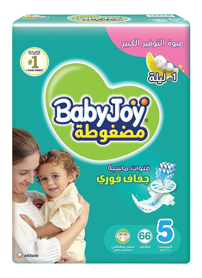 Baby Joy BabyJoy Compressed Diamond Pad Tape Style Diapers, 66 Pieces, Size 5 Junior, 14 to 23kg - Waist Stretch, Cotton Soft, 12Hrs Leak Protection 