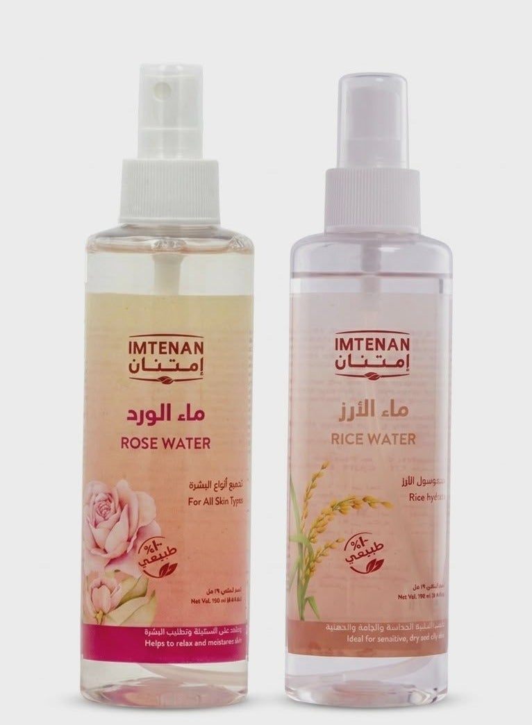 Imtenan Natural Care Bundle Rose Water (190ml) + Rice Water (190ml) - Image 1