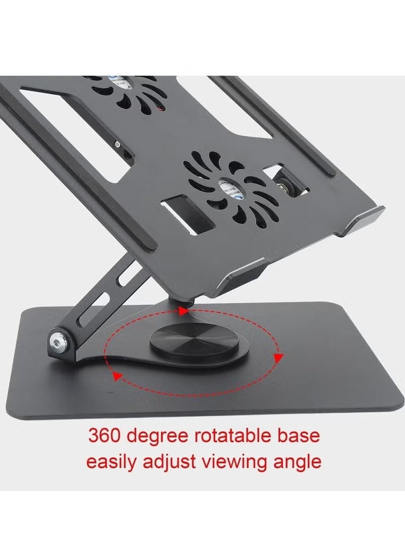ELTRAZONE 360° Rotatable Laptop Stand with Built-In Cooling Fans – Adjustable Aluminum Ergonomic Notebook Riser Holder for Desk Use – Universal Compatibility for 11” to 17.3” Laptops – Anti-Slip, Foldable Design with Ventilation to Prevent Overheating – Sleek Black Finish for Office, Home & Study Use - Image 5