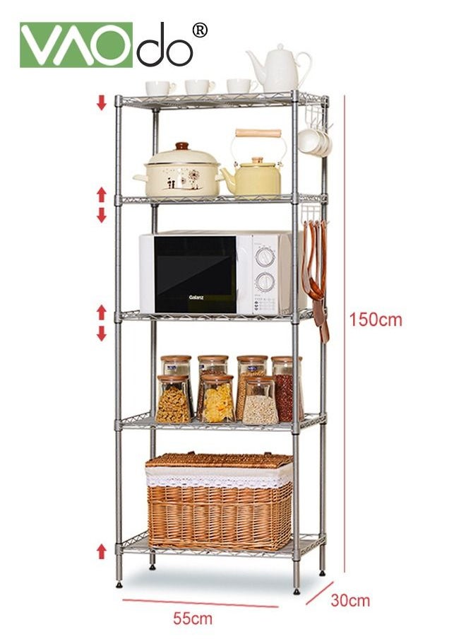 4 Tier Metal Frame Storage Shelf Unit Floor to Ceiling With Casters Easy Installation Finishing Rack Home Kitchen Office Garage Laundry Bathroom