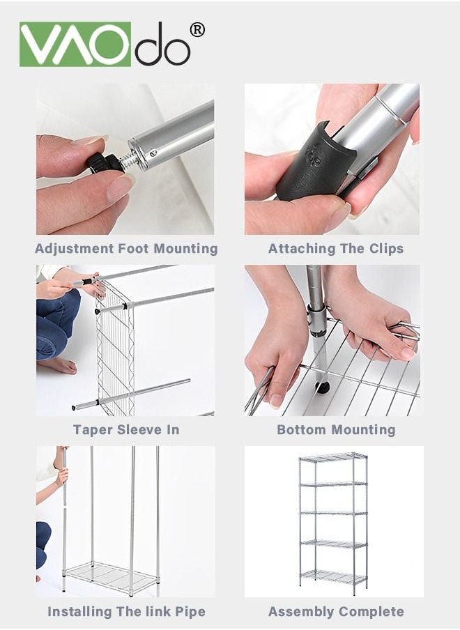 4 Tier Metal Frame Storage Shelf Unit Floor to Ceiling With Casters Easy Installation Finishing Rack Home Kitchen Office Garage Laundry Bathroom