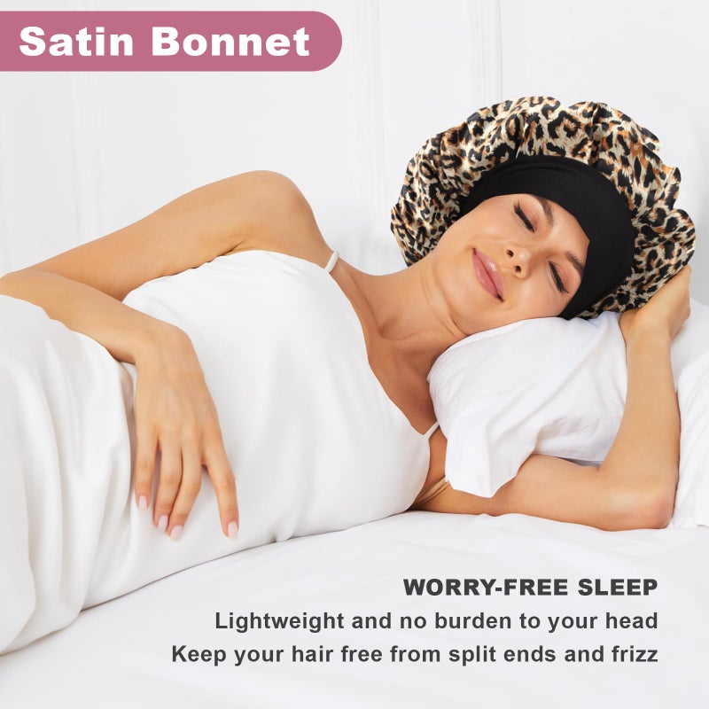 LEADUWAY 8Pcs Satin Bonnet Silk Bonnet, Hair Bonnet for Sleeping, Elastic Wide Band Silk Sleep Cap, Soft and Breathable - Image 2